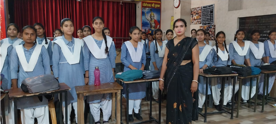Girls learning computers at an educational centre in Bulandshahr